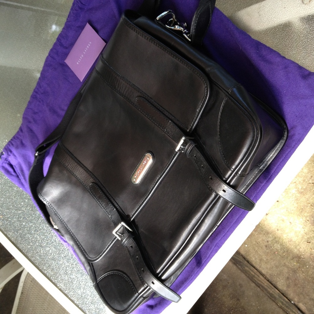 Leather Ralph Lauren Purple label messenger bag